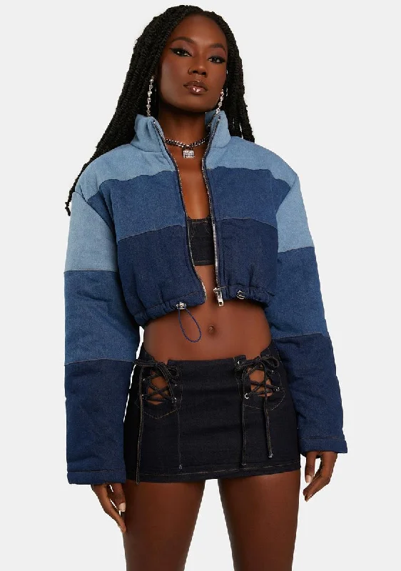 Women's Luxury Attire Casual Chic Most Followed Crop Denim Puffer