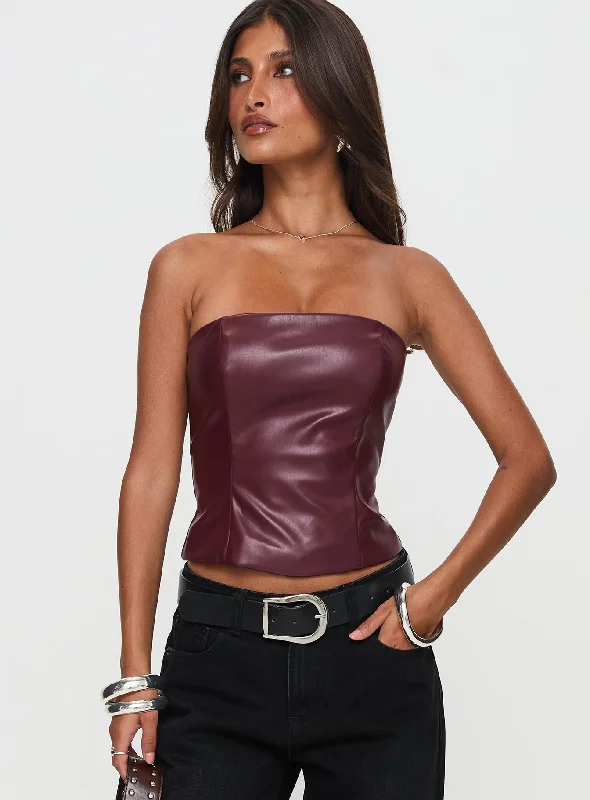 Women's Outfit For The Office New In This Season Oaklee Strapless Faux Leather Top Burgundy