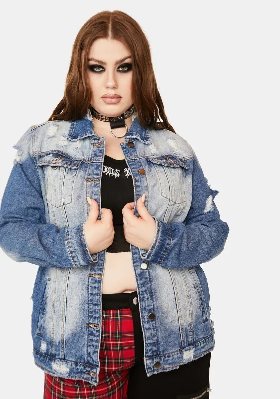 Women's Cozy Outfit For Lounging Trend Leading Collection Plus Talk To Me Stud Denim Jacket