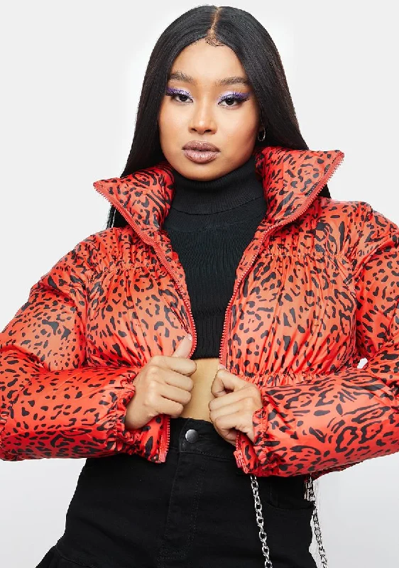 Women's Contemporary Clothing Absurdly Cheap Sale Huntress Leopard Print Puffer Jacket