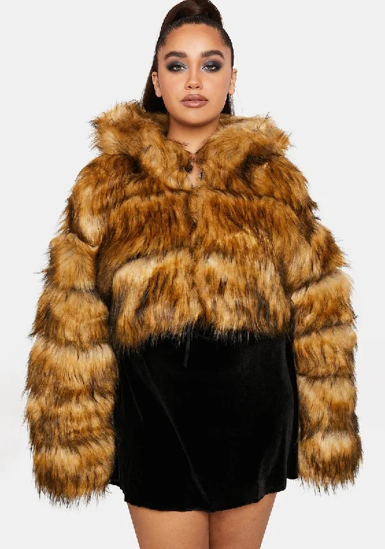 Women's Outfit Chic And Edgy Plus Brown Gracelle Faux Fur Coat