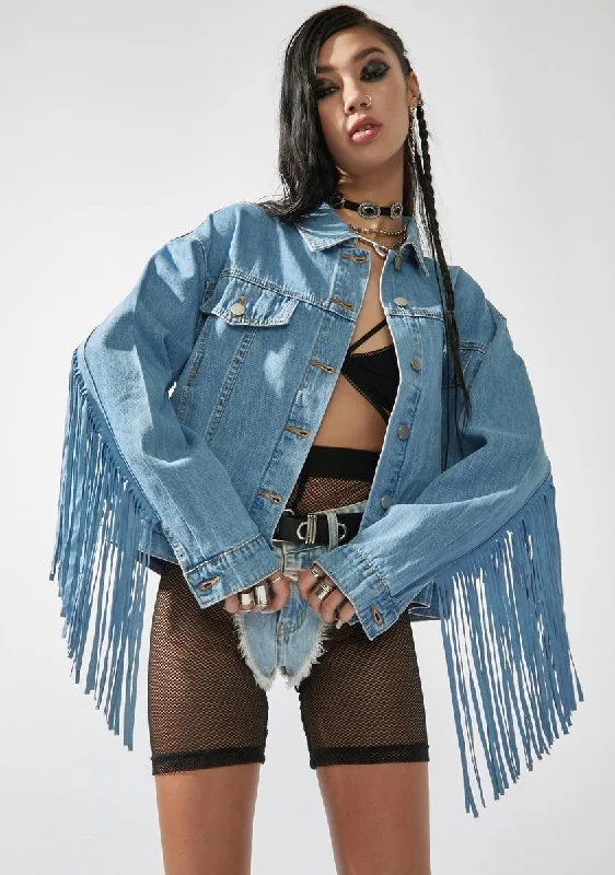 Casual Chic Clothing For Women Special Offer For You Trouble In Paradise Fringe Denim Jacket