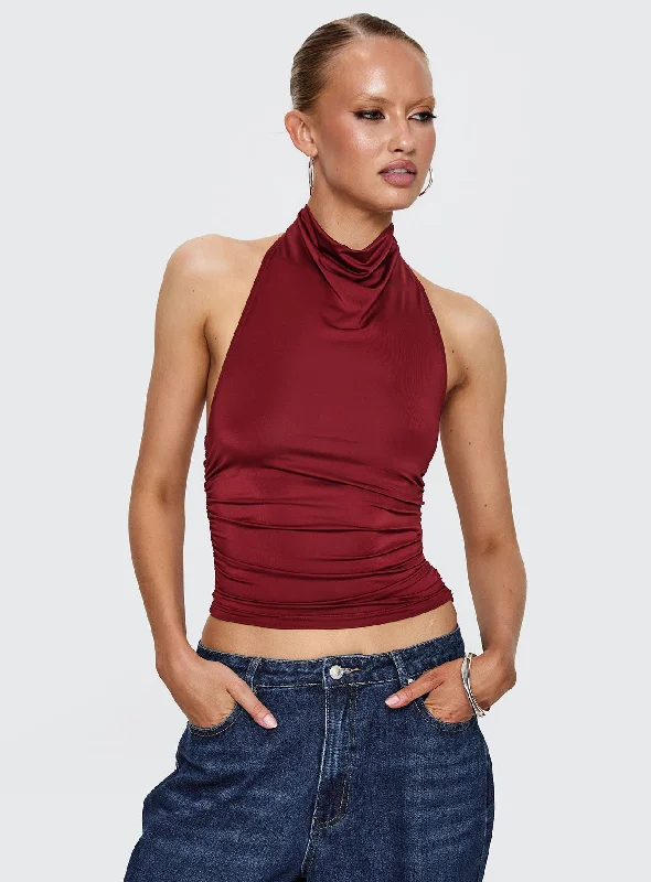 Women's High-Fashion Outfit Trendy Fashion Sale Giggle Top Burgundy