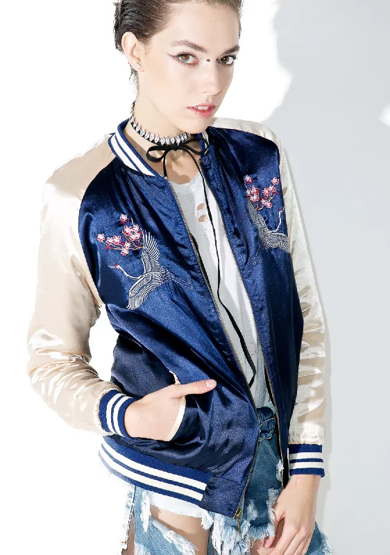 Women's Casual Outfit Ride The Style Wave Lucky Crane Bomber Jacket