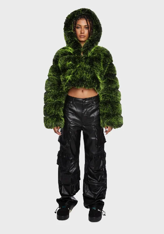 Women's Evening Outfit Trend Forward Threads Green Gracelle Faux Fur Jacket