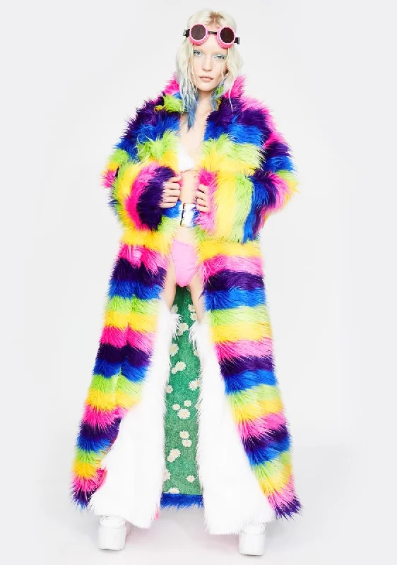 Women's Timeless Attire Casual Fashion Taste The Rainbow Faux Fur Coat