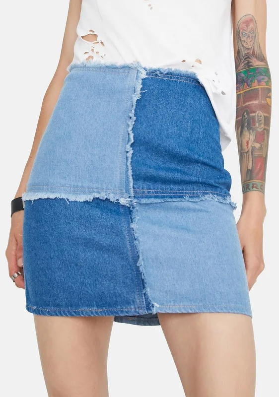 Casual Attire For Women Elevated Casual Discounts Color Block Couture Denim Mini Skirt