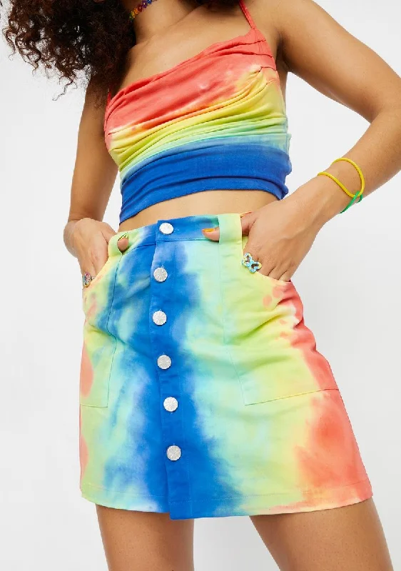 Women's Casual Wear Outfit Avant-Garde Style Promotions Righteous Mood Rainbow Tie Dye Twill Mini Skirt