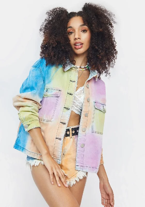 Women's Holiday Outfit Get The Latest Trends Multi Tie Dye Denim Jacket