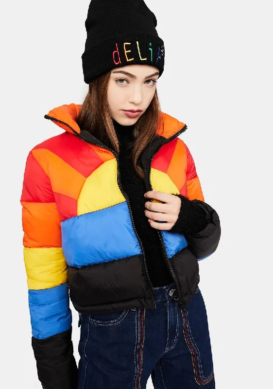 Women's Evening Attire Hot Styles Sweet Retreat Rainbow Puffer Jacket