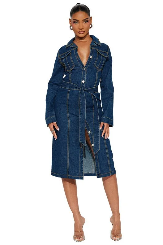 Sustainable Women's Apparel Stylish Looks WOMEN FASHION DENIM LONG MAXI DRESS