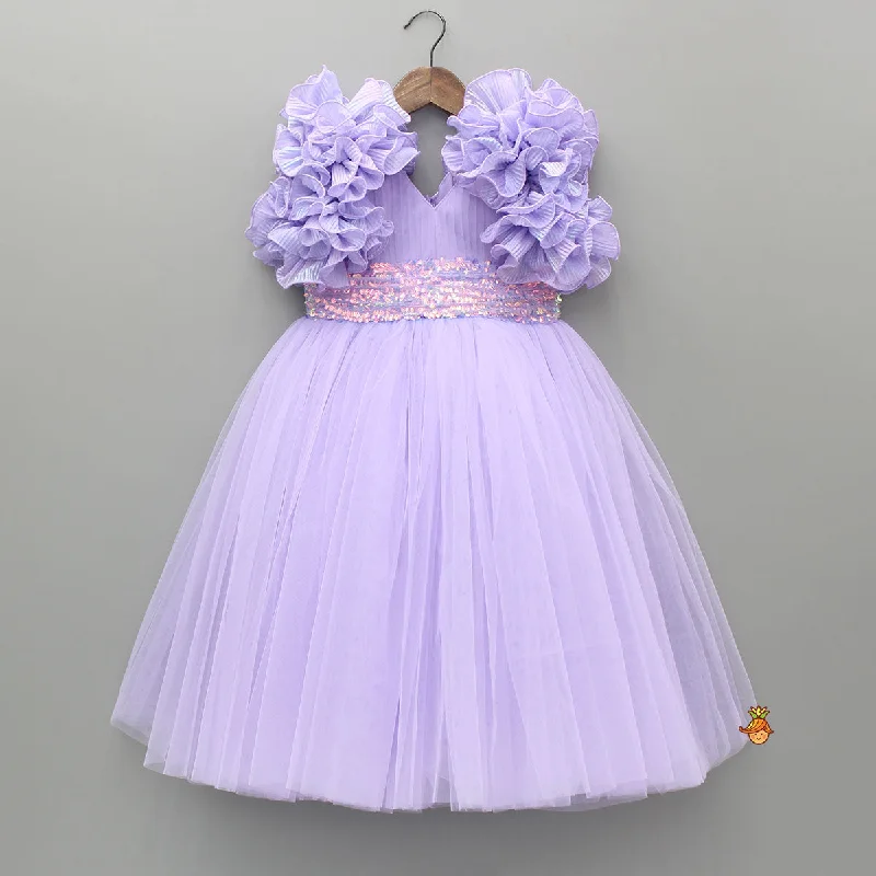 Fashionable Women's Clothing On-Trend Fashion Offers V Neck Ruffle Enhanced Lavender Fancy Gown