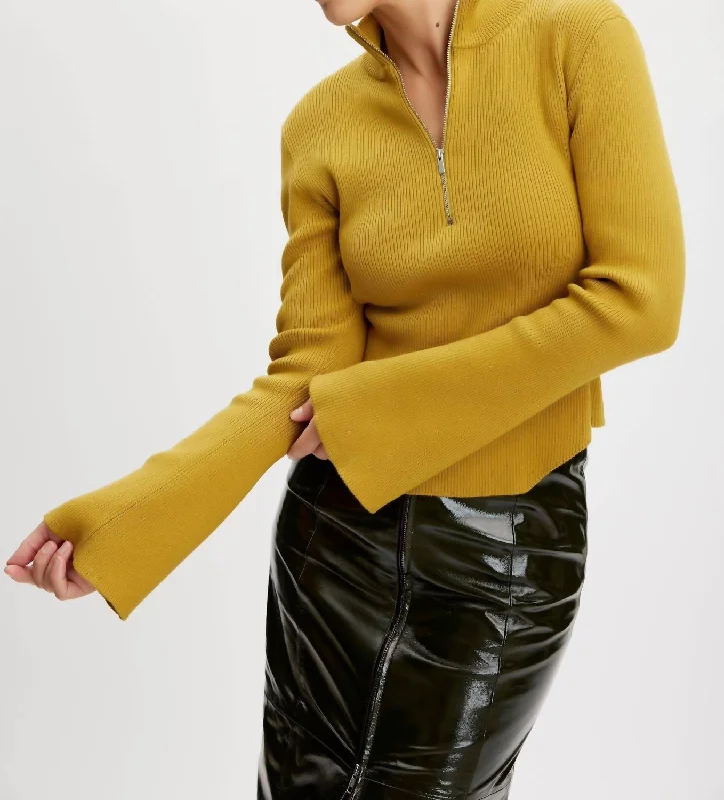 Women's Charming Outfit For Events Avant-Garde Style Promotions Yasmia Zip Pullover Sweater In Amber Green