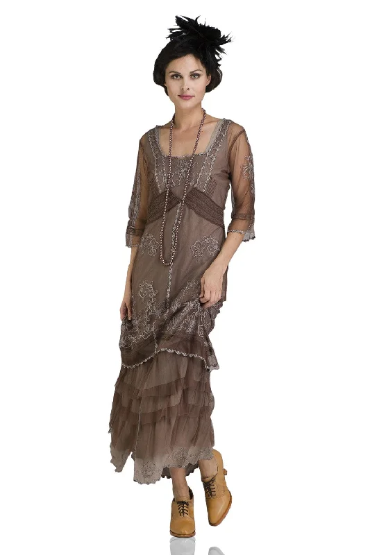 Women's Clothing For Work Top Deals Titanic Tea Party Dress in Ash-Chocolate by Nataya