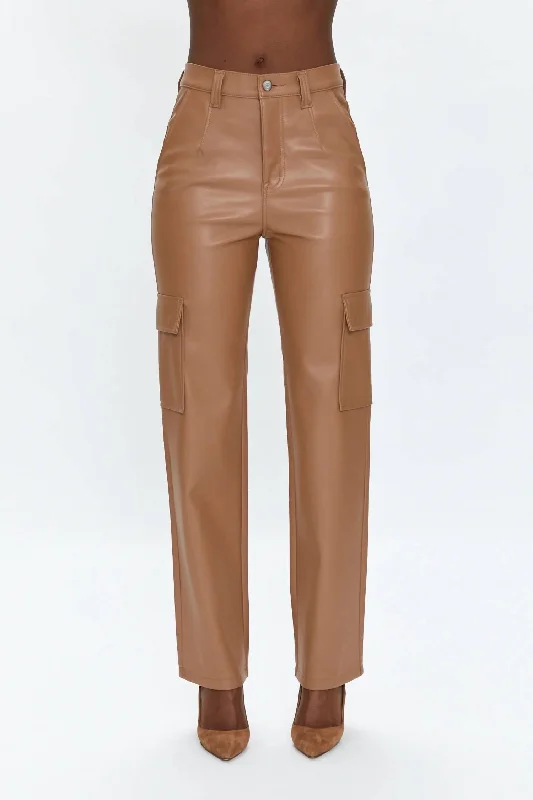 Women's Plus-Size Clothes Chic And Edgy Cassie Vegan Leather Cargo Pant In Almond