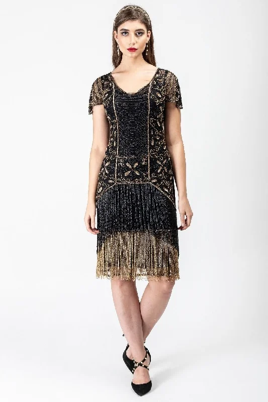 Women's Holiday Clothing Explore What'S New Edith Flapper Style Fringe Dress in Black Gold