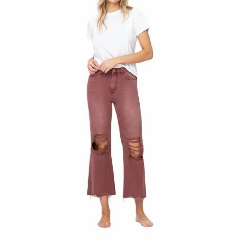 Women's Activewear Apparel Mega Sales 90's Vintage Crop Flare Jeans In Dark Red