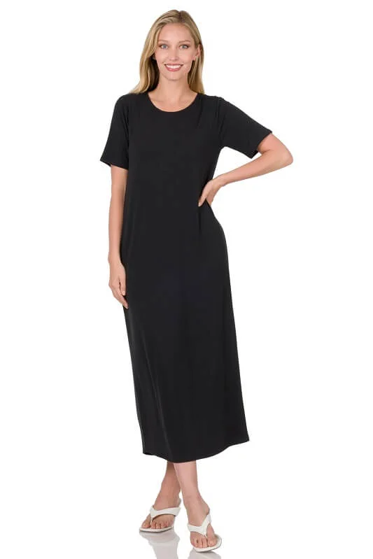 Luxury Women's Clothing Affordable Luxury Fashion Short Sleeve Scoop Neck Maxi Dress