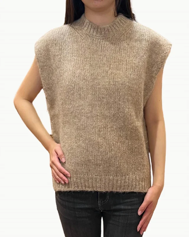 Luxury Women's Clothing Casual Chic Maori Woman Knit Pullover Sweater In Beige And Gold