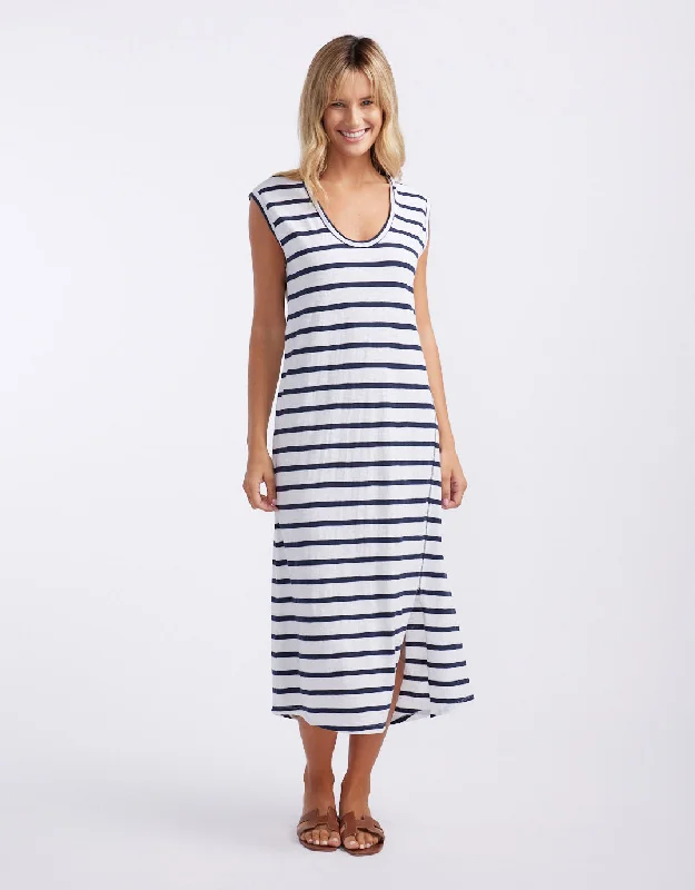 Trendy Athleisure Clothing For Women Hot Items Cali Tank Dress - White/Navy Stripe