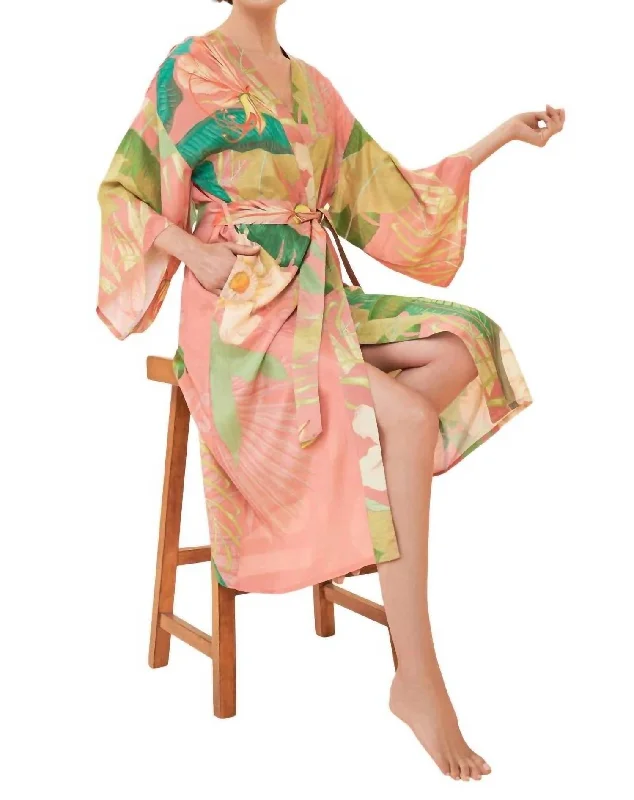 Elegant Women's Attire Trendy Looks On Sale Delicate Tropical Kimono Gown In Candy