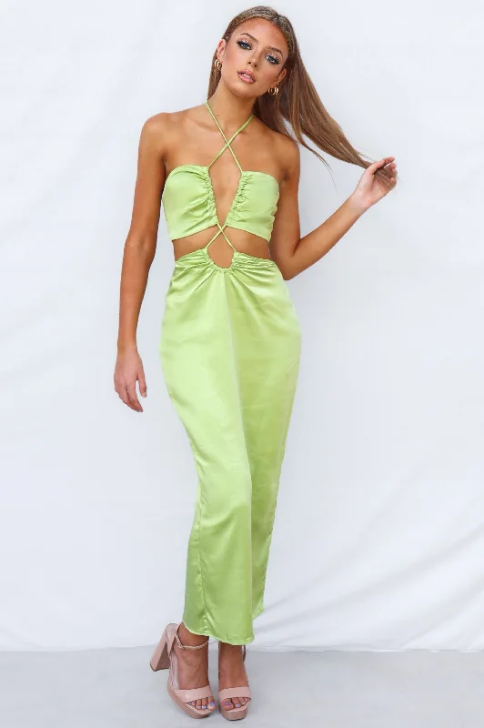 Women's Elegant Evening Outfit Stylish Statements Ramilia Midi Dress - Lime