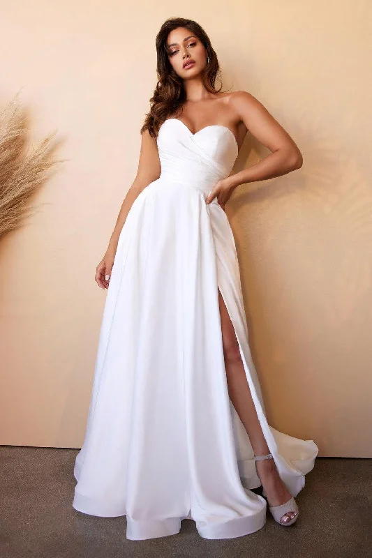 Women's Cozy Winter Attire Embrace New Fashion Cinderella Divine CD0166W Satin Strapless Long Bridal Gown