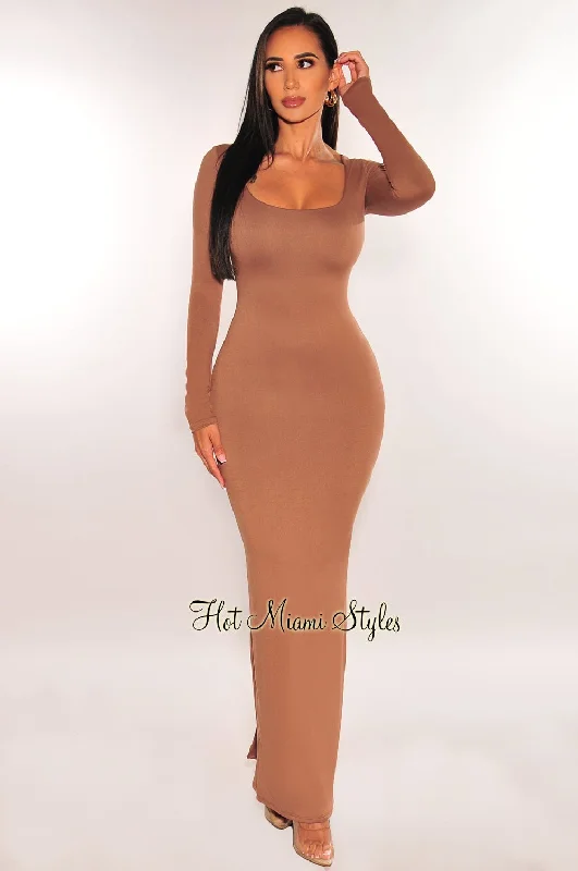 Women's High-Fashion Garments Exclusive Deals Online Toffee Round Neck Long Sleeve Maxi Dress