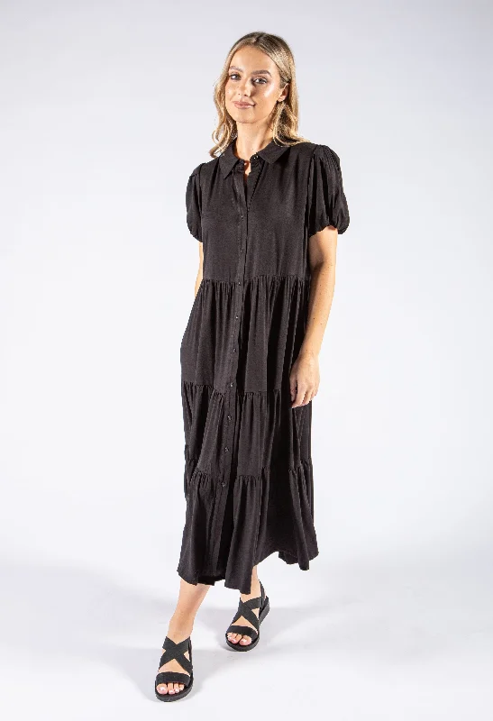 Women's Everyday Attire Trendy Fashion Sale Tiered Hem Button Down Dress