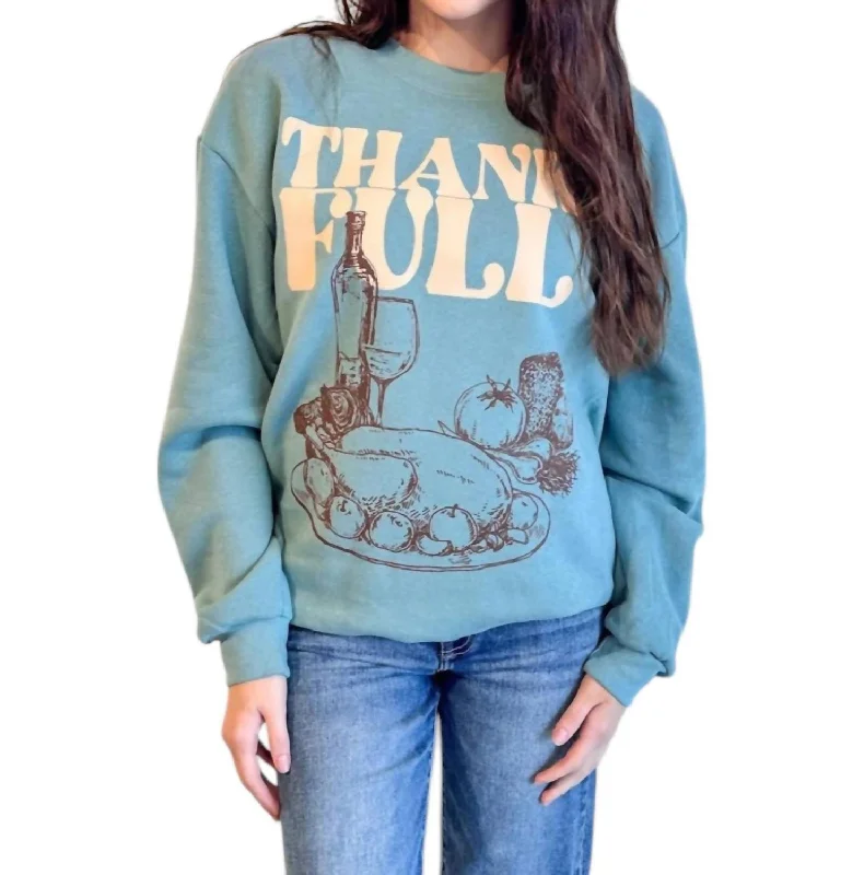 Women's Evening Attire Limited Stock Thankfull Oversized Cozy Sweatshirt In Artic Green