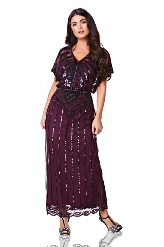 Chic Women's Attire Trendy Styles Gatsby Style Maxi Dress in Plum