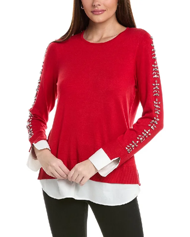 Women's Classic Attire Top Deals Jones New York Embellished Sleeve Twofer Sweater