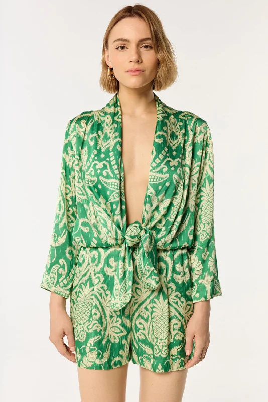 Women's Elegant Evening Outfit New In This Season Short Jumpsuit Celie - Green Macro Ikat