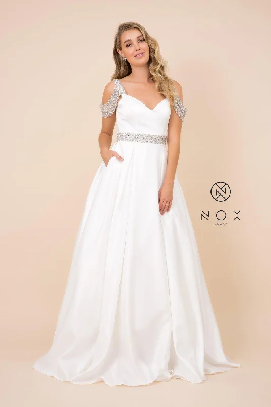 Women's Transitional Clothes Elegant Fashion Offers Long Classic Off Shoulder Wedding Dress White