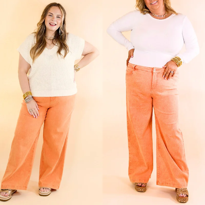 Women's Elegant Garments Premium Style Offers The Best Cropped Wide Leg Jeans in Apricot Orange