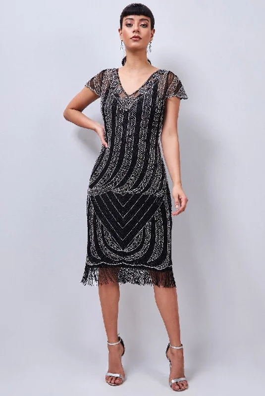 Women's Resort Attire Fashionista Favorites Dorothy 1920s Fringe Flapper Dress in Black