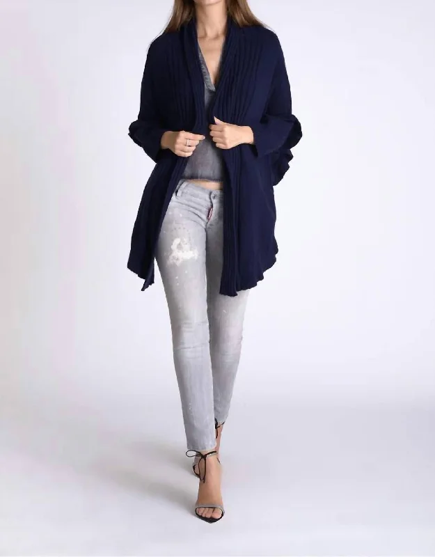 Women's Evening Outfit Exclusive Discount Mademoiselle Fuzzy Draped Cardigan In Navy Ruffle