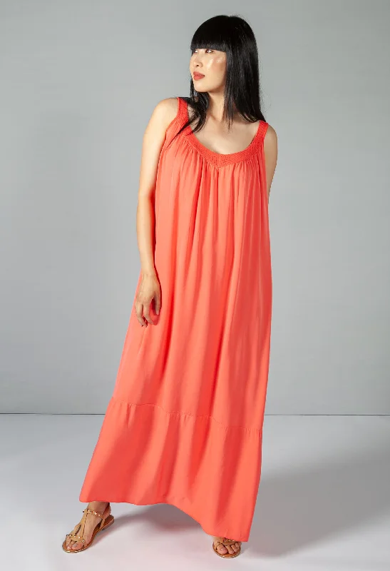 Comfortable Women's Clothing Fashion-Forward Coral Relaxed Fit Summer Dress