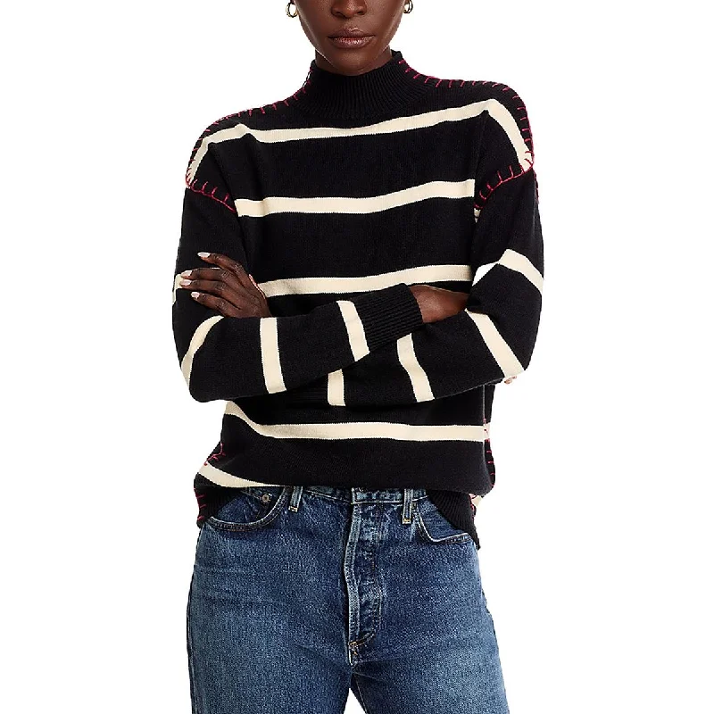 Modern Women's Attire Style Without Limits Womens Striped Ribbed Trim Mock Turtleneck Sweater