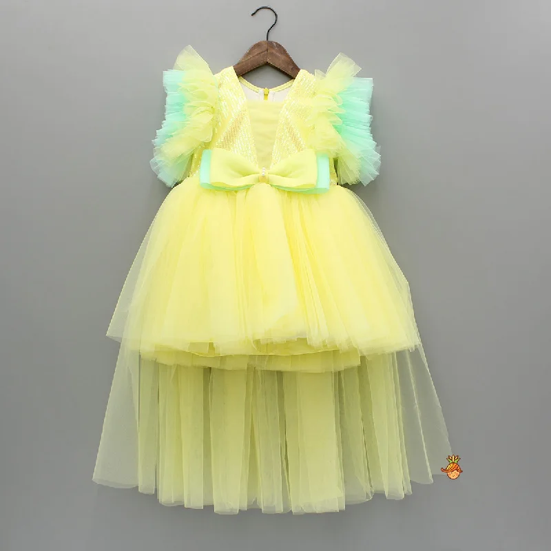 Classic Women's Clothing Styles Contemporary Chic Promotions Yellow Frilly Sequin Embroidered Dress