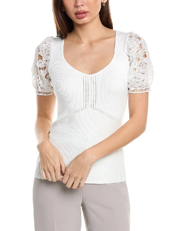 Women's Timeless Attire Discount Extravaganza Elie Tahari Lace Sleeve Top