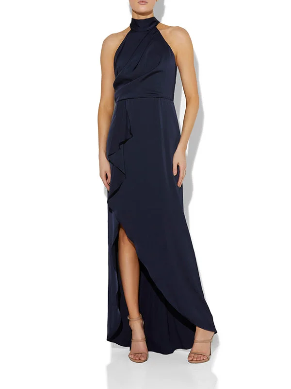 Women's Formal Event Outfit Unleash Your Fashion Nadine Navy Halter Gown