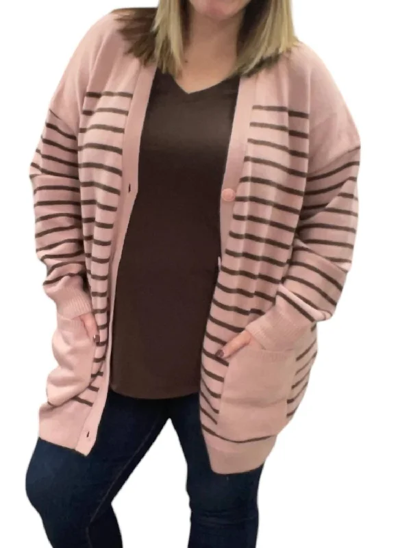 Women's Plus-Size Casual Outfit Urban Elegance Deals Oversized Pocket Cardigan In Dusty Pink