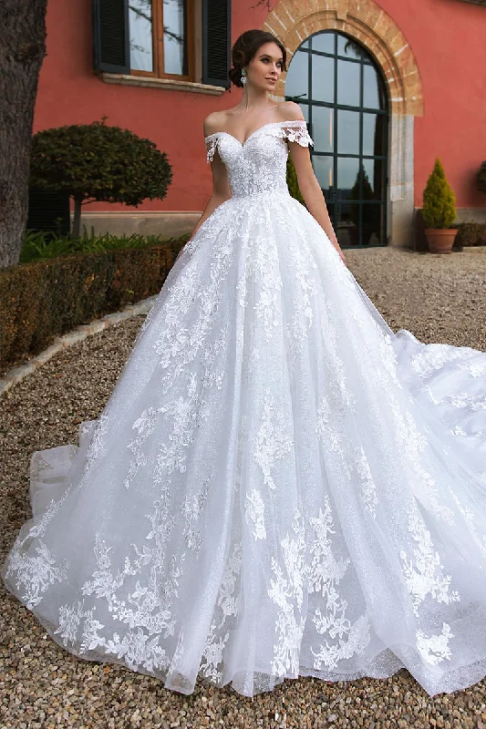 Women's High-Fashion Clothes Sophisticated Fashion Athens Lace Applique Off-the-Shoulder Wedding Dress