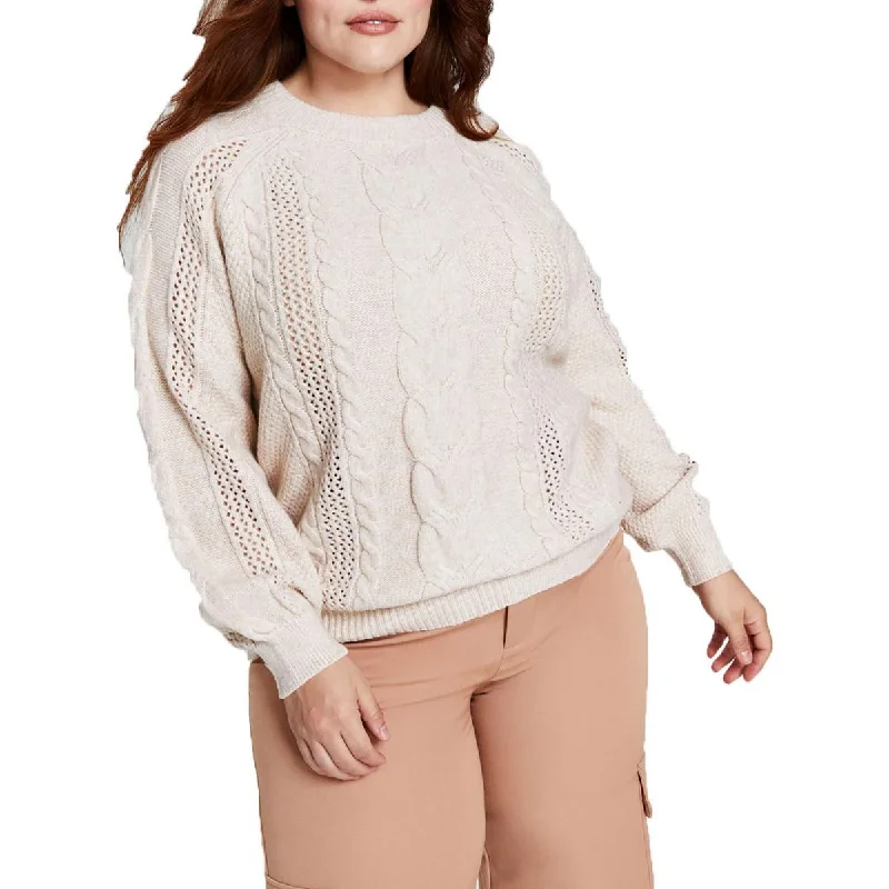 Women's Clothes For The Office Holiday Glam Womens Crewneck Mixed-Knit Pullover Sweater