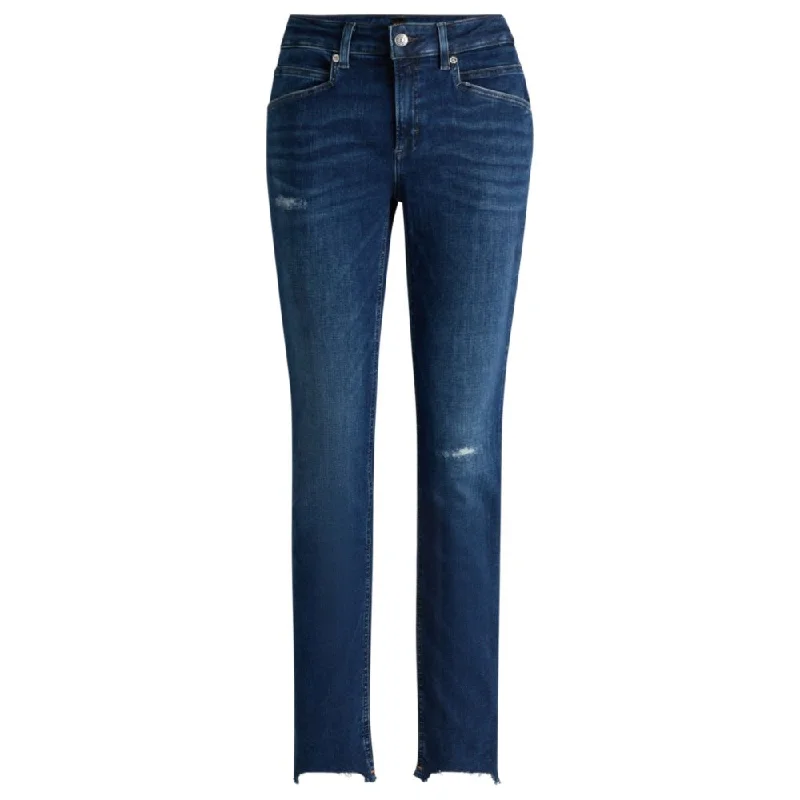 Vintage Clothing For Women Clearance Event Blue jeans in distressed stretch denim with frayed hems