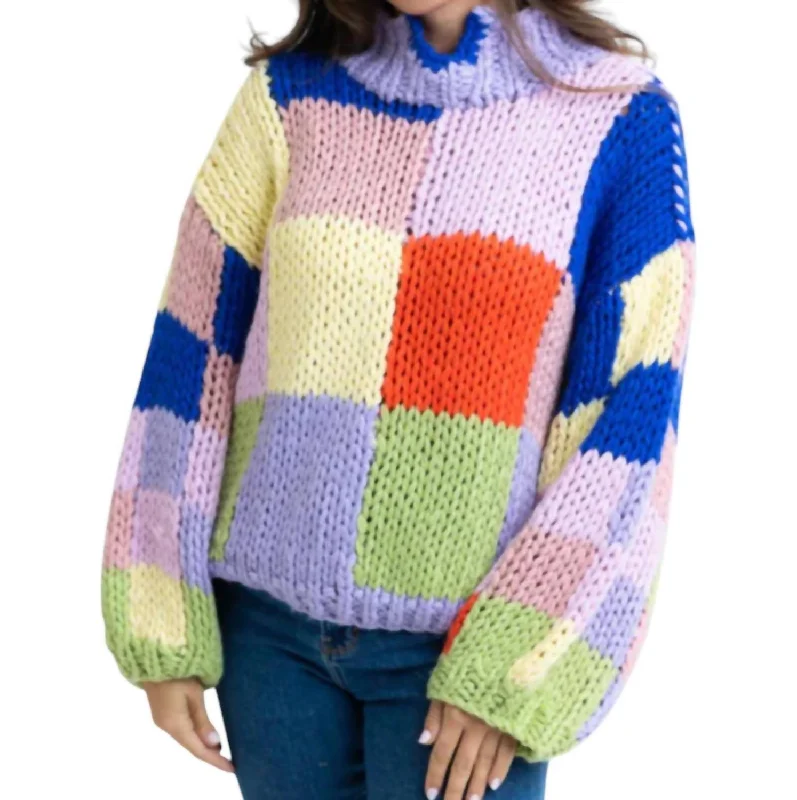 Affordable Women's Clothing Chic And Trendy Colorblock Crochet Mock Sweater In Multi Color