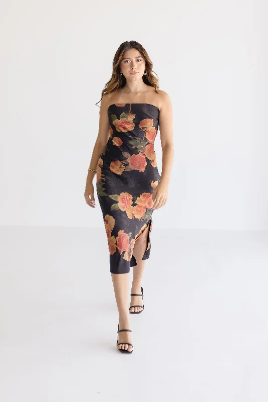 Affordable Women's Garments Sale Event, Prices Rock Kellan Sleeveless Floral Print Tube Maxi Dress Black