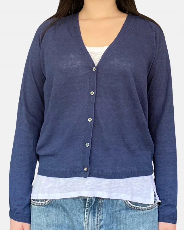 Women's Effortless Casual Outfit Classic Modern Offers Moana Knit Button Front Sweater In Navy