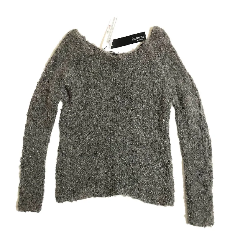 Casual Attire For Women Stylish Deals Women's Boucle Wool Blend Pullover Sweater In Gray